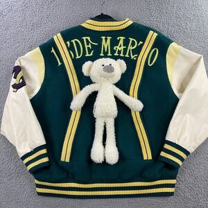 13‎ De Marzo Jacket Mens Medium Teddy Bear Baseball Varsity Bomber Sweater NEW